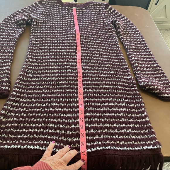 NWT Decree Knit Duster Long Cardigan Purple Snowdrift Fringe Hem Medium Stripes - Picture 14 of 14